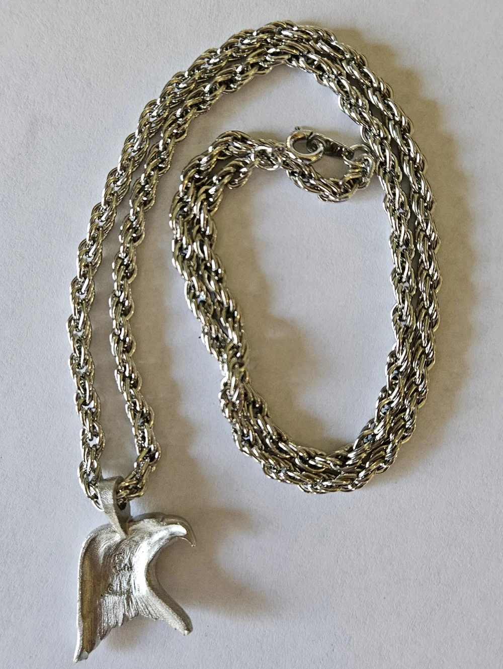 TM Bald Eagle Head Pendant Necklace  Bird of Prey Silver Pewter Tone Signed